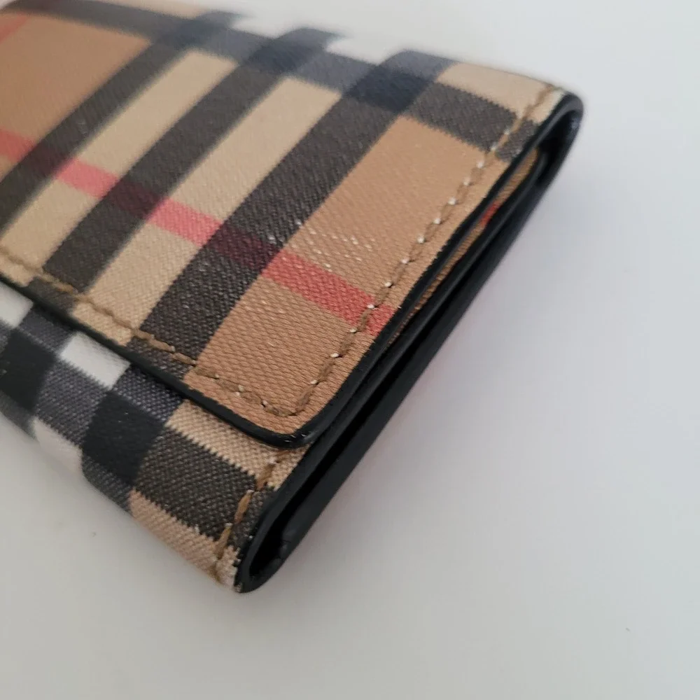 Burberry Nova Check Canvas 6 Key Holder Case Wallet Tan Black Silver Tone